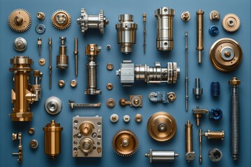 Fototapeta premium An Assortment of Shiny Metal Gears, Components, and Screws