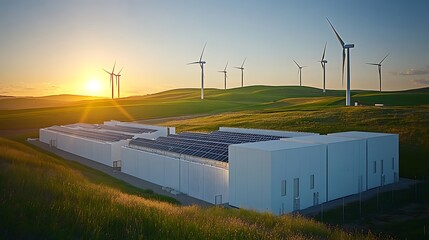 Modern battery storage facility with solar panel