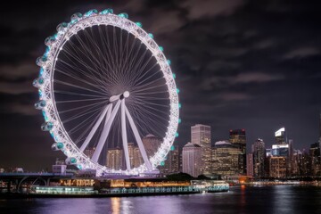 Obraz premium Illuminated Ferris Wheel: Radiant Carnival Spectacle at Night