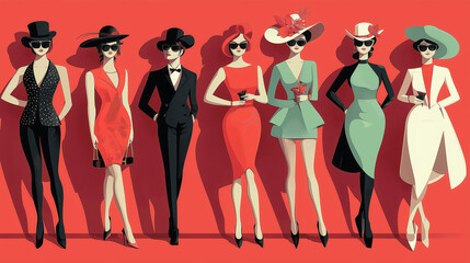 Ladies' Fashion Contest, People in Stylish Outfits, Melbourne Cup Day, illustration,
