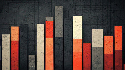 Abstract visualization of debt repayment risk factors with colorful bars representing data trends. design features modern aesthetic with mix of gray, red, and white tones, creating striking visual