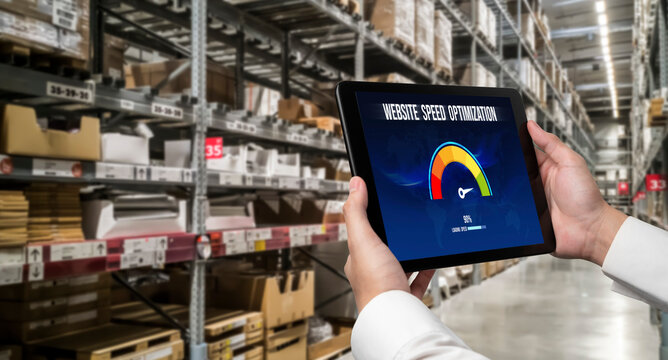 Computer software evaluating website loading speed. Concept of improving website loading speed snugly.