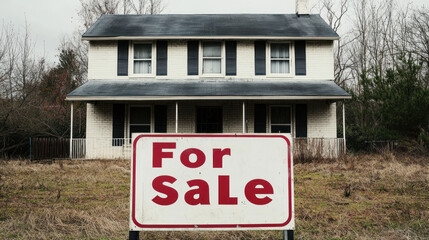 suburban home with prominent For Sale sign in front, surrounded by overgrown grass and trees, indicating potential opportunity for buyers