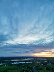 High Angle View of Harefield Town London, Uxbridge, England, United Kingdom During Sunset. Aerial Footage Was Captured with Drone's Camera from Medium High Altitude on April 3rd, 2024