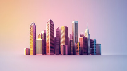 A 2d illustration of a cityscape with 3d skyscrapers emerging from the flat design, creating a dynamic depth effect. 3D Depth Effect. Illustration