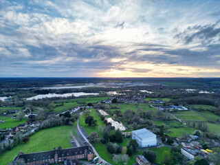 High Angle View of Harefield Town London, Uxbridge, England, United Kingdom During Sunset. Aerial Footage Was Captured with Drone's Camera from Medium High Altitude on April 3rd, 2024