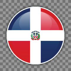 Glossy round flag of the Dominican Republic on checkered background. Icon for mobile apps, UI or web design