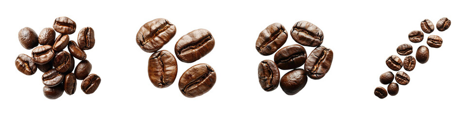 Obraz premium Coffee beans set, collection of coffee seeds isolated on transparent background cutout png