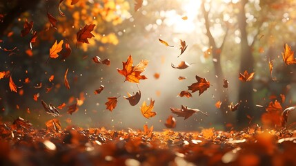 Autumnal 3D of Falling Leaves in a Sun Kissed Forest Opening