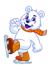Playfull Polar Bear Iceskate Mascot Character