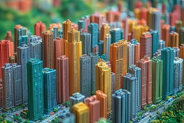 Obraz premium A Detailed Model of a Modern Urban Skyline with Colorful Buildings