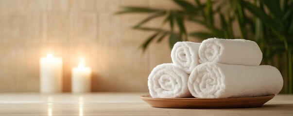 Spa bath retreat, bamboo accents, soft light