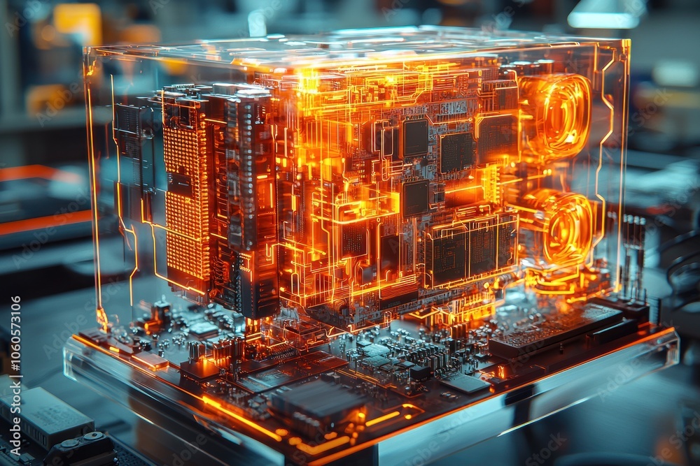 Poster Illuminated Circuitry Within a Transparent Cube