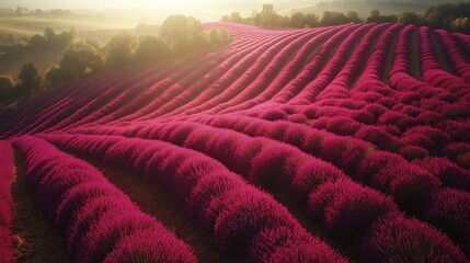 Fototapeta premium Aerial View of Lavender Field with Geometric Rows