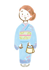 着物を着た女性の手描きイラスト