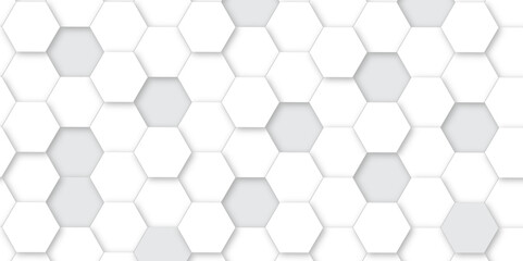Abstract pattern with hexagonal white and gray technology line paper background. Hexagonal 3d vector grid tile and mosaic structure simple style hexagonal graphic concept. Futuristic surface design.	
