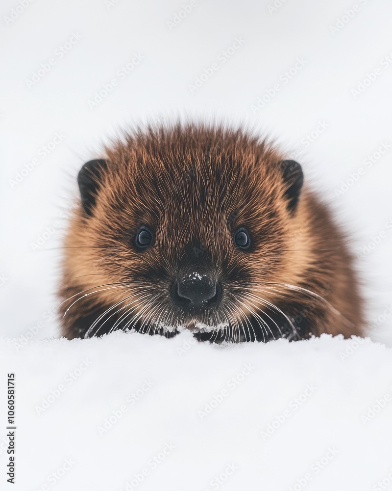 Wall mural mystic portrait of baby beaver, copy space on right side, headshot, close-up view, isolated on white