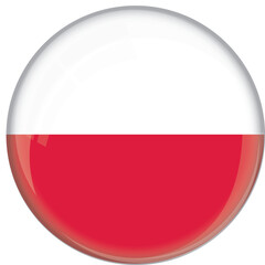 Poland flag with glossy rounded button for football team and national emblem