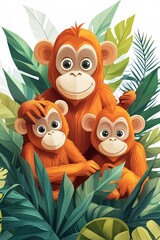 Cheerful monkeys pose together amidst lush greenery in a vibrant jungle setting showcasing their playful nature and family bonding moments