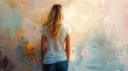 Elegant Female Subject in Dreamy Ethereal Moment with Pastel Palette and Impressionistic Brushstrokes