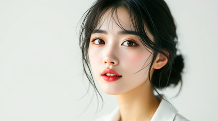 Fototapeta premium close- portrait a woman with red lips