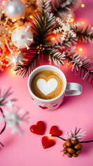 heartfelt cappuccino with festive decorations