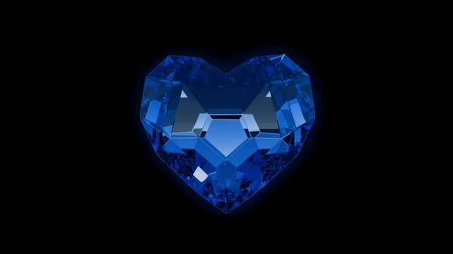 Animation blue gem heart shape on black background.