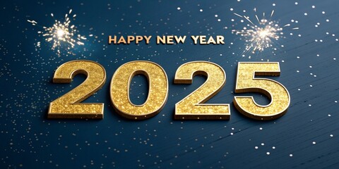 Happy New Year 2025 greeting card with text and christmas decorations