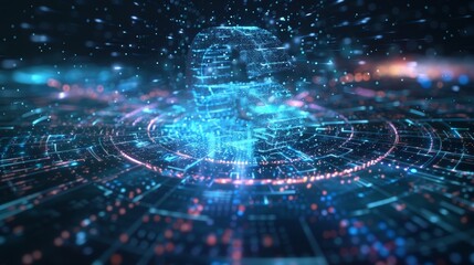 Fototapeta premium Futuristic glowing british pound sterling symbol is surrounded by digital data and lines of code, suggesting the concept of virtual reality, cryptocurrency, and the metaverse