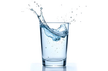 A glass of water with splashes of white background, isolated object