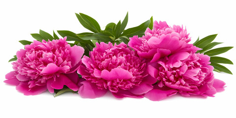 A vibrant arrangement of pink peonies with green leaves, symbolizing beauty and elegance.