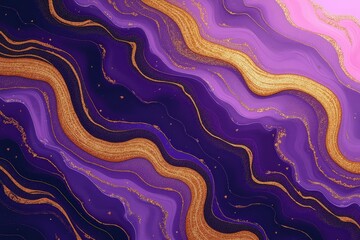 Abstract purple and gold wavy pattern design for elegant backgrounds.