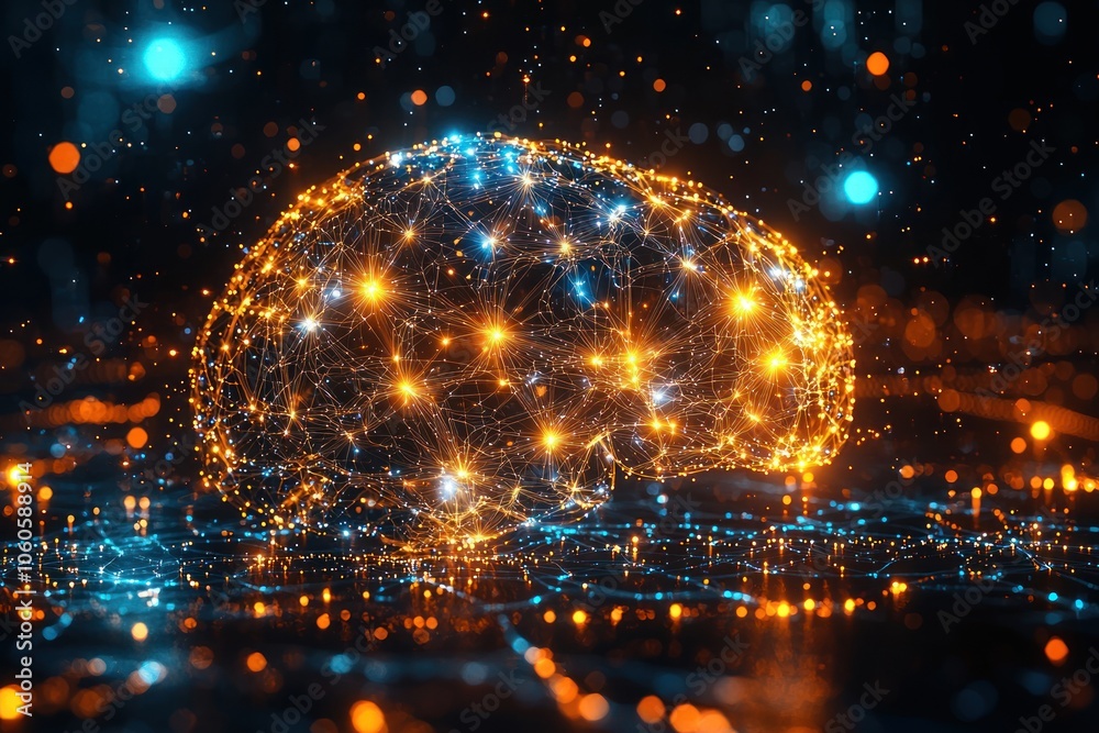 Fototapete abstract brain representation with interconnected glowing lines