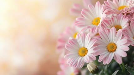 A beautiful bouquet of pink daisies blooming softly in the sunlight, perfect for spring-themed projects and floral arrangements.