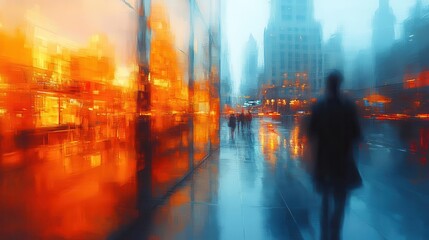 abstract representation of a blurred office interior focusing on the essence of a working environment capturing the hustle and bustle of professional life with a contemporary artistic flair