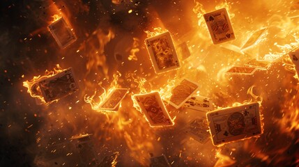 Fiery Playing Cards in Lively Explosion Effect