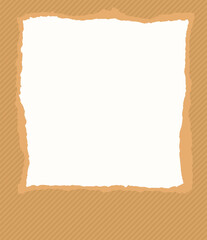 Square new year, christmas kraft striped background, frame with torn sheet of paper. Empty page with uneven edges. Template for textbox, layout, collage. Vector illustration EPS10