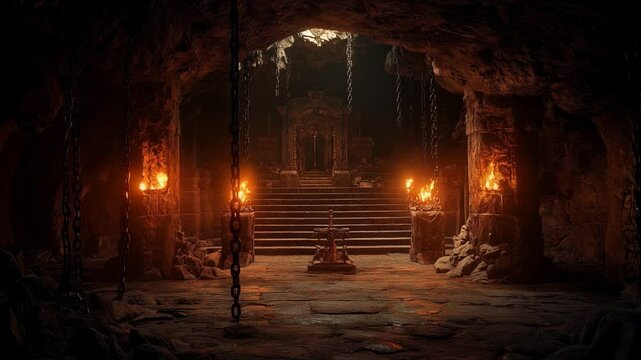 Underground dungeon, fantasy adventure altar tabletop role play game setting, dark and creepy background