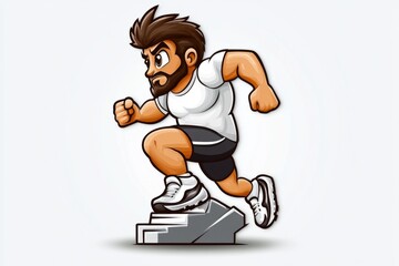 a 2D cartoon illustration of a person climbing stairs quickly cardio exercise white background