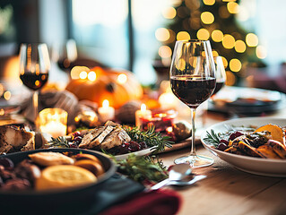 Dining room table set for holiday dinner 