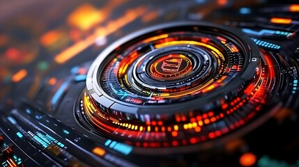 Futuristic Tech Interface with Glowing Lights and Circular Design