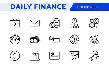 Personal Finance Icon Set. Sleek and intuitive icons for budgeting; saving; and investing; perfect for financial apps; tools; and websites to empower users in managing their money effectively.