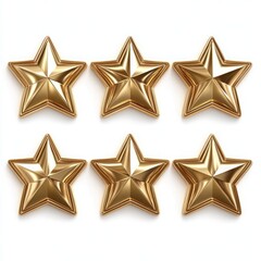 Obraz premium Five-Star Rating Review Icon Featuring Golden Stars in a Row Isolated on White Background, Representing Quality and Excellence in Service and Products