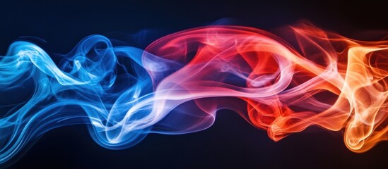 Abstract blue and red smoke swirls on black background.
