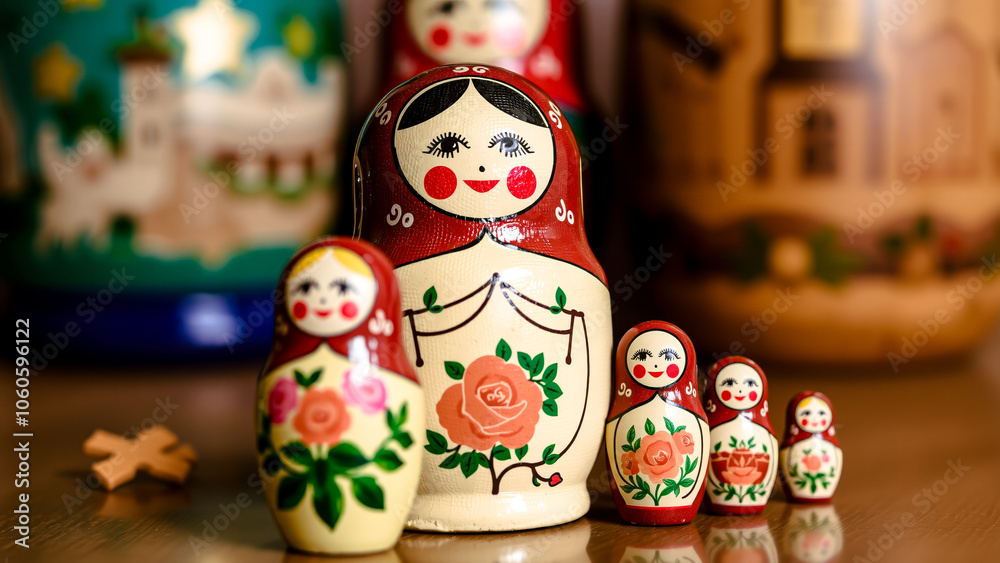 Wall mural set traditional russian nesting dolls