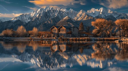 Obraz premium Serene Mountain Reflections at Golden Hour