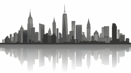 Naklejka premium Silhouette of New York City skyline with reflection.