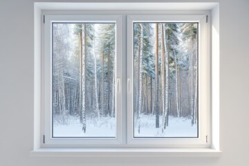 Winter wonderland view modern white window