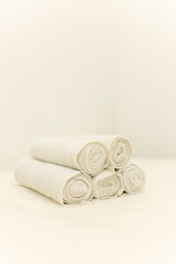 bandages for wrapping the body lie on the background of a beauty salon. Spa center for body and skin care