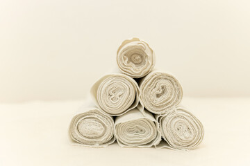 bandages for wrapping the body lie on the background of a beauty salon. Spa center for body and skin care